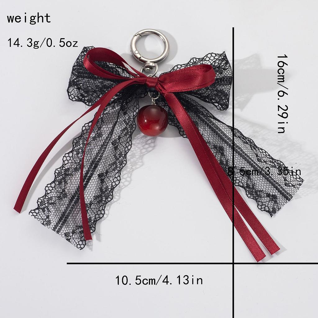 Krajková mašle klíčenka dutá červená stuha třešeň Y2k batoh přívěsek na klíče dárek k Valentýnu doplňky