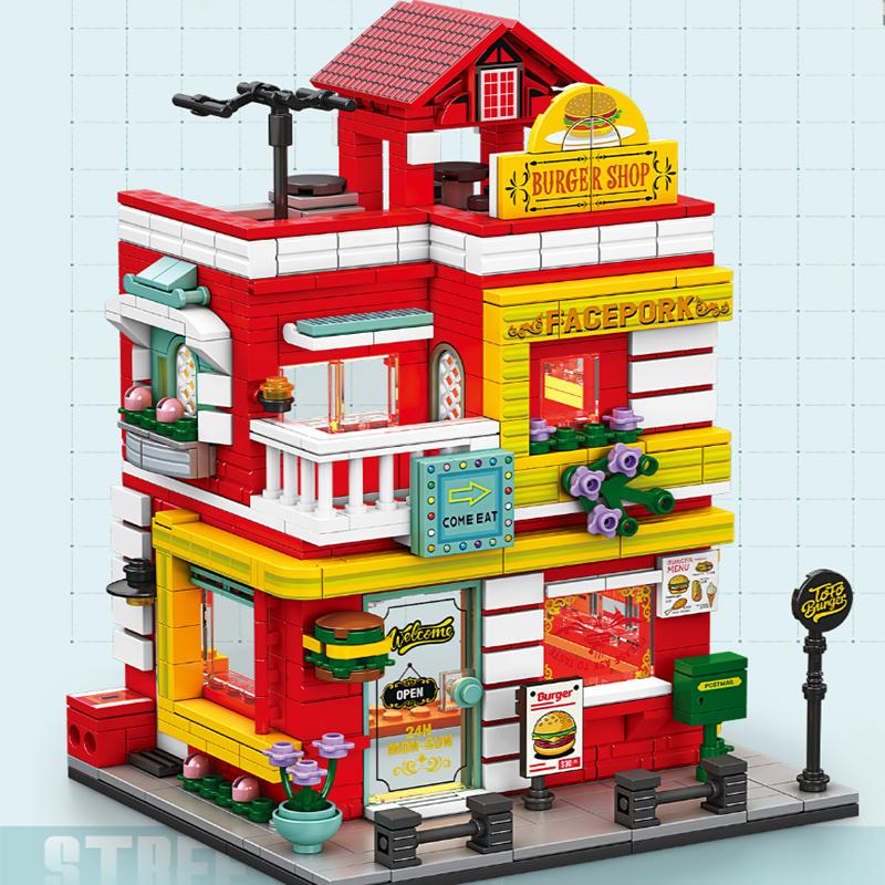 Stadt Bausteine Street View Burgerladen Blockhaus Laden Bauset Desktop Deko Kinder DIY Spielzeug Weihnachts- Geburtstagsgeschenk