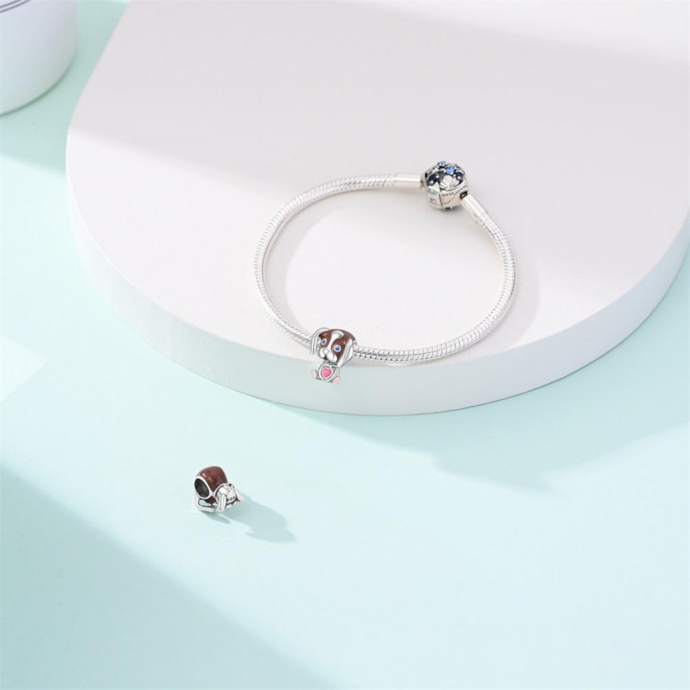 Original Copper Charms Luxury Cute Dog Pink Heart Beads Fit Bracelet Diy Women Making Delicate Gift