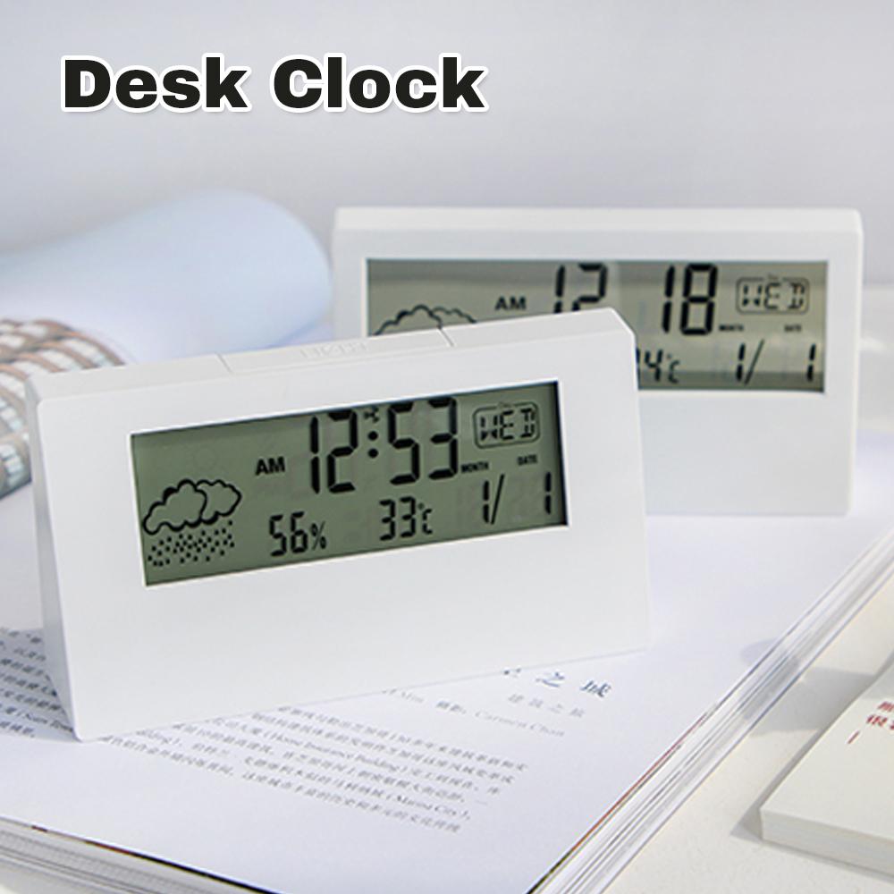 Digital Alarm Clock Transparent Desk Clock with Date, Temperature, Humidity, Small Table Clock with