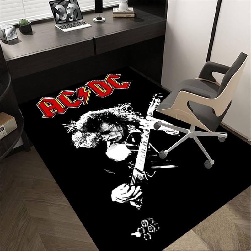 1pc AC/DC Guitar Home Office, Durable Polyester Floor Mat with Easy, Office Decor, Urban Style, Nonslip Backing