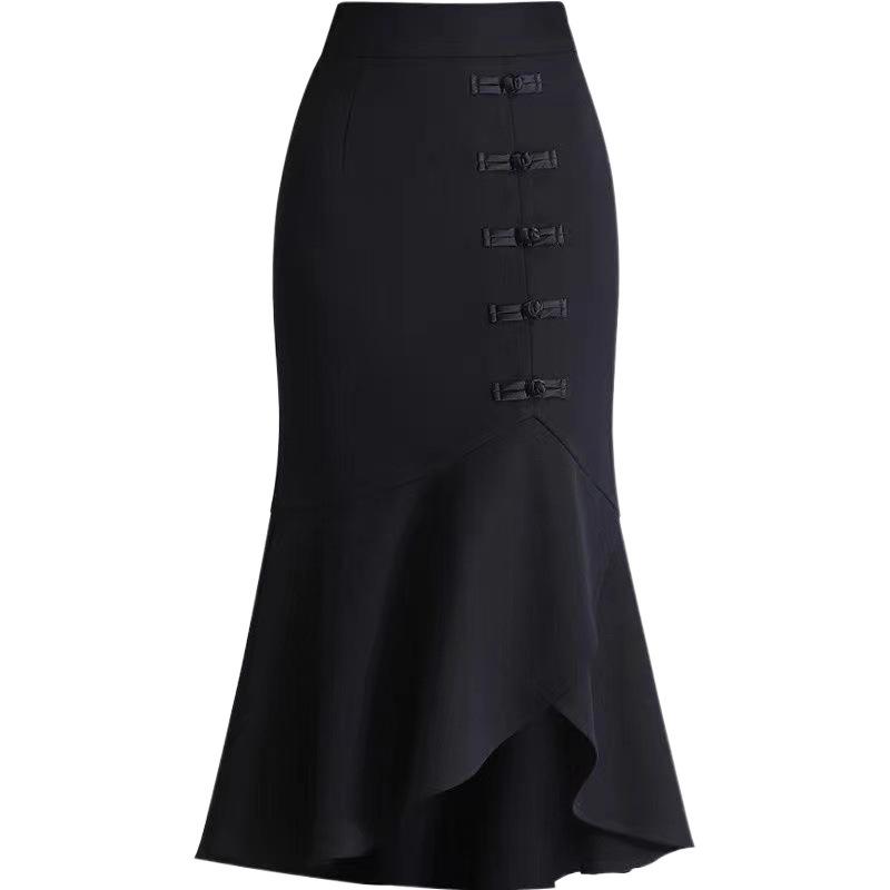 Fishtail Skirt Short Skirt Skirt Women's Summer Skirt Spring Women's Small Man High Sense Black High Waist Thin Korean