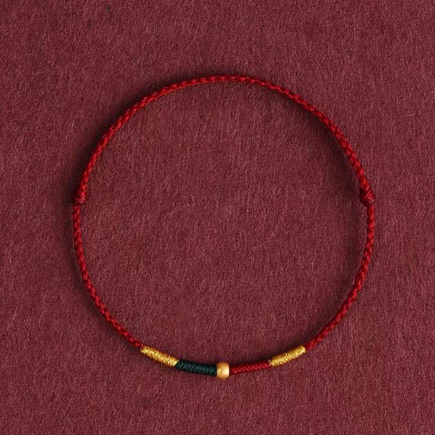 Pure Gold 999 Zodiac Red String Bracelet with Luck Beads for Baby's Full Moon or New Year