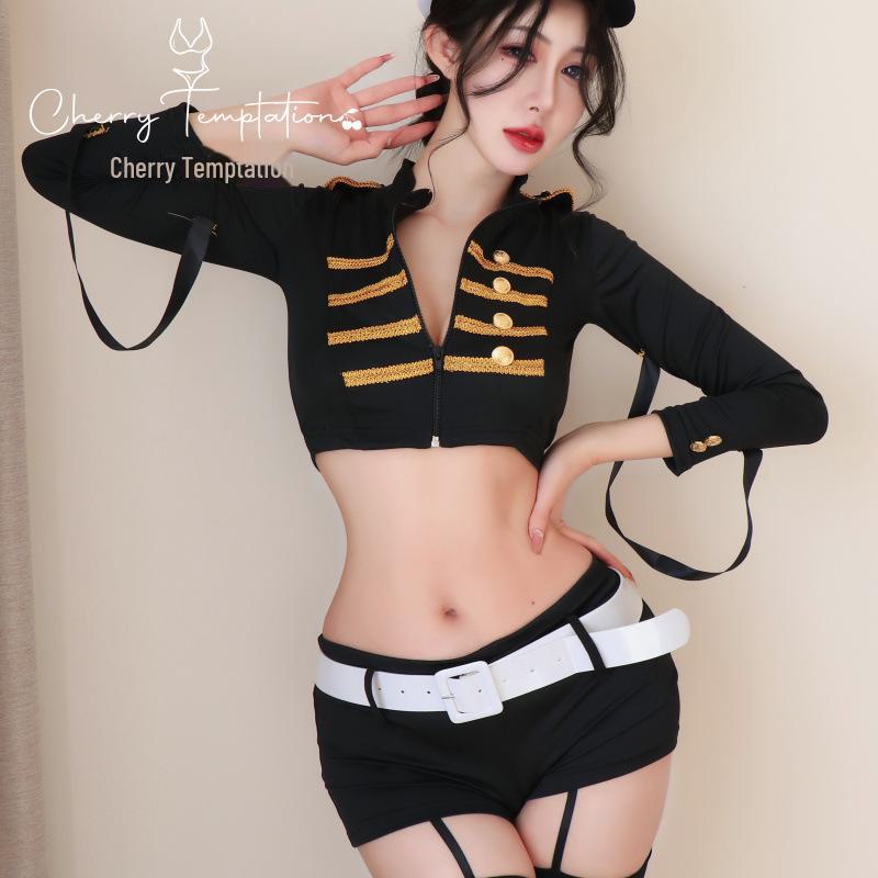 Sexy Cherry Temptation Lingerie: Split Uniform Stewardess & Police Costume for Passionate Nights