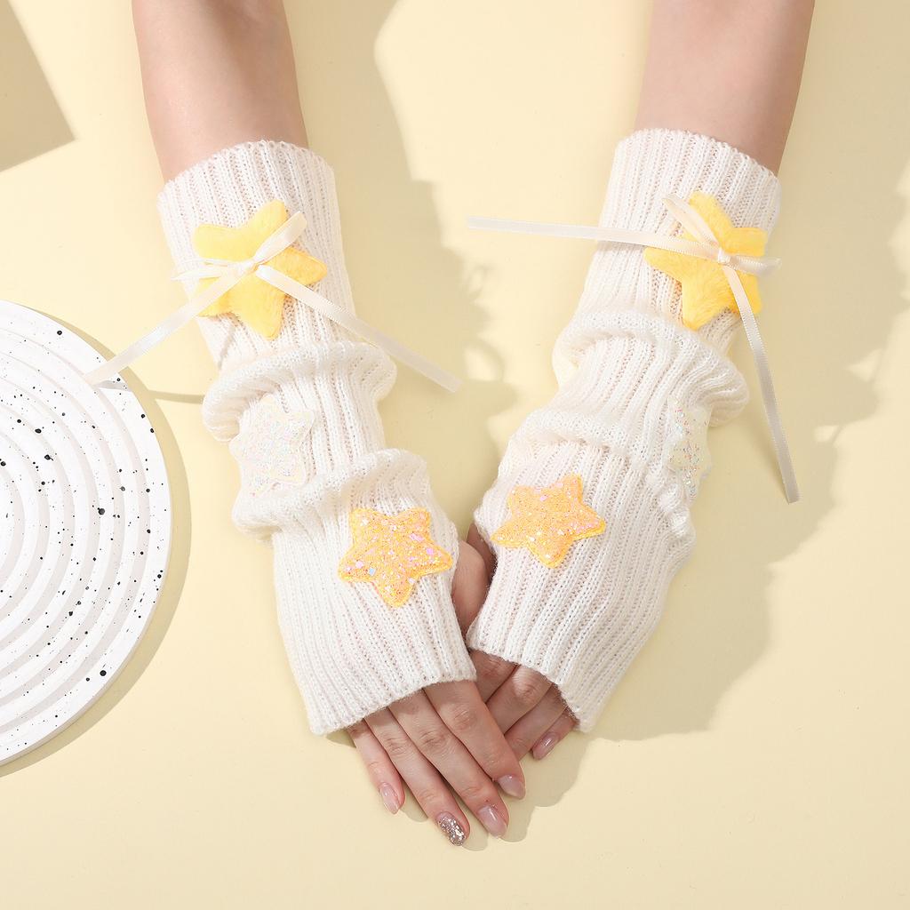 Plüsch-Stern-Armstulpen für Damen Herbst und Winter College-Stil Dui Dui Freiliegende Finger-Ärmel Gestrickte Warme Fake-Ärmel