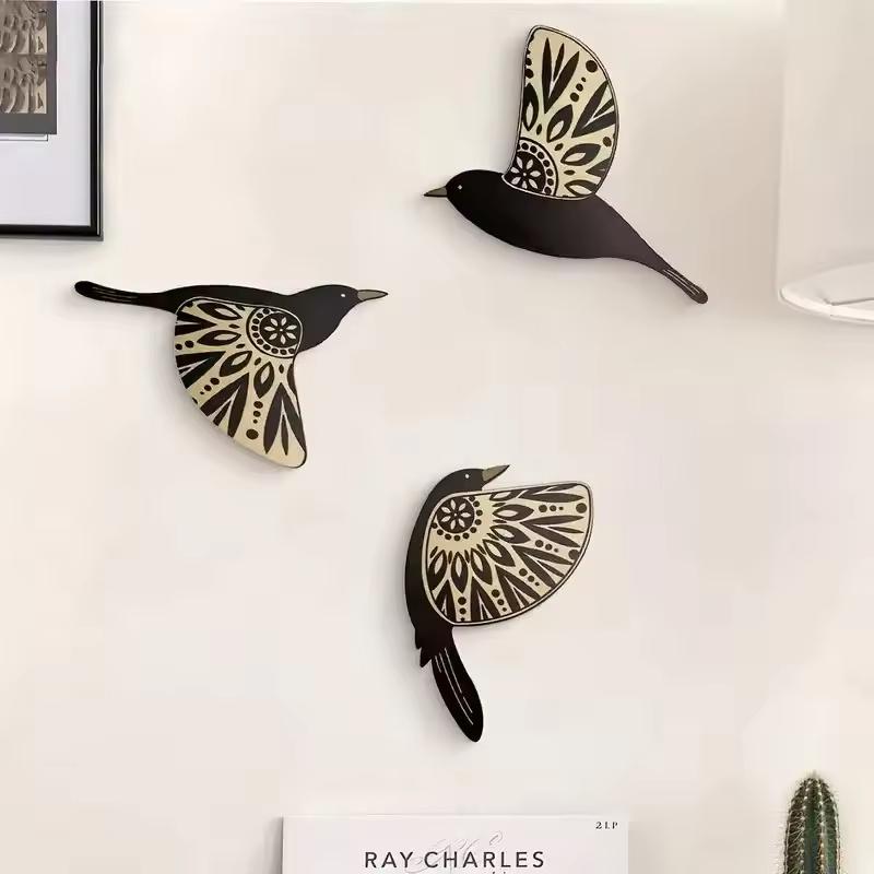 5Pcs Wooden Black Bird Wall Decor Art Vintage Gothic Home Decor For Living Room Bathroom Kitchen Decorations Indoor Outdoor Gift