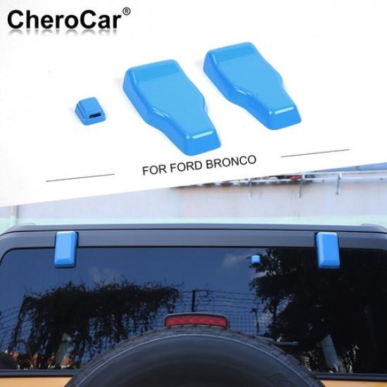

3× Tailgate Rear Door Window Glass Hinge Cover For Ford Bronco +Light Blue