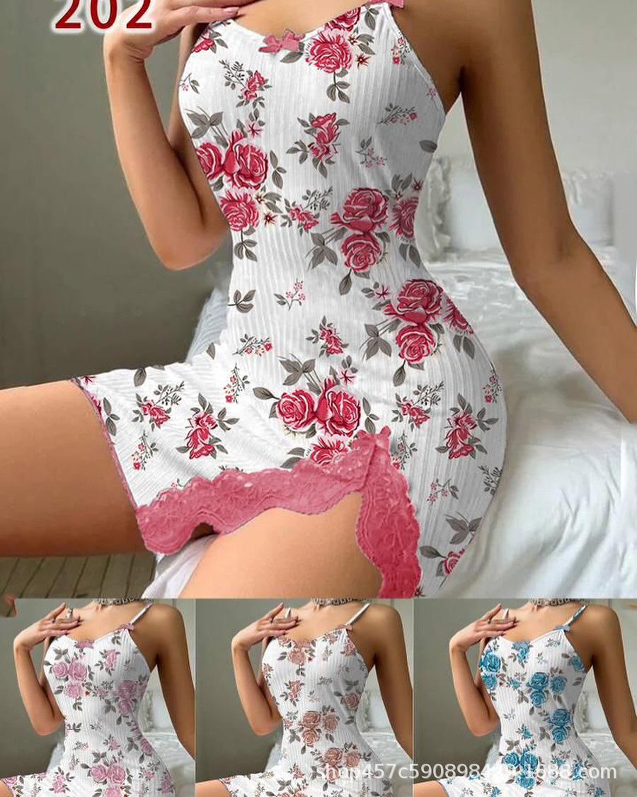 Европейский и американский сексуальный цветочный комплект: юбка и подвязки для белья XXL розовый/цветочный