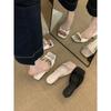 High Heels Französischer Vierkantkopf Ein-Wort-Slipper Damen Oberbekleidung 2025 neue Sommer Temperament Schleifensandalen