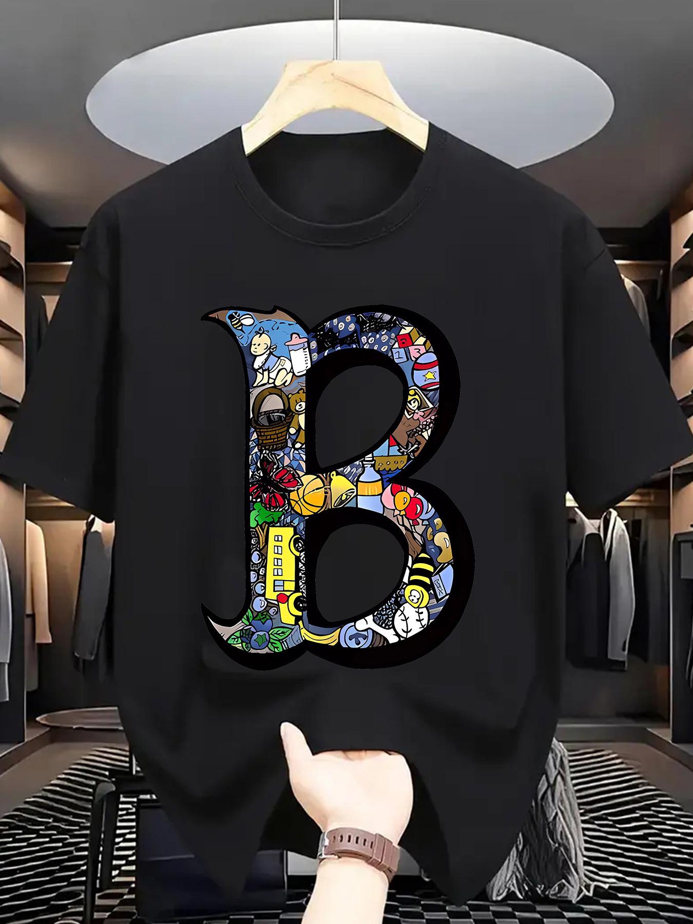 

Cotton Graphic T-shirt - Black Round Neck Large Letter B Design XXXXL