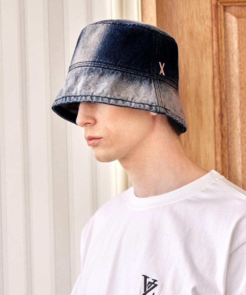 Bajal Va Studded Overdyed Denim Drop Bucket Hat Indigo