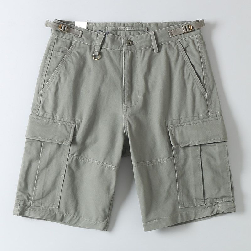 Heavyweight Pure Cotton Thick American Retro Loose Straight-Leg Work Shorts Summer Casual Multi-Pocket Men's Knee-Length Shorts