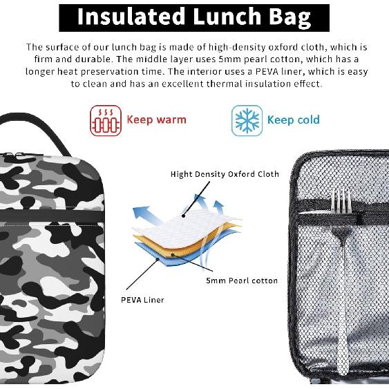 Black Camo Lunch Bags For Men Women Boys Girls Reble Tote Lunch Bags For Office Work School Picnic Camping Thermal Ulation And Cold Preservation