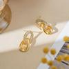 Luxury Gold Tone Stainless Steel Two‑Link Interlocked Drop Earrings Baguette Cut Zircon Paved Dangle Earrings for Women Jewelry