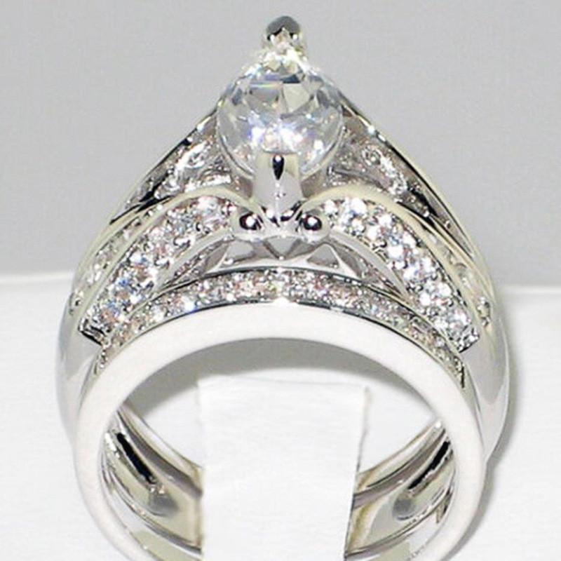 Coppers Set Women Rings with Marquise Cubic Zirconia Luxury Trendy Engagement Wedding Party Female Jewelry New