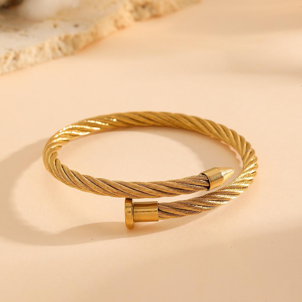 Retro Personality Evil Eye Micro Inlay Zircon Double Heart Bangles for Women Gold Color Stainless Steel Twist Bracelet Jewelry