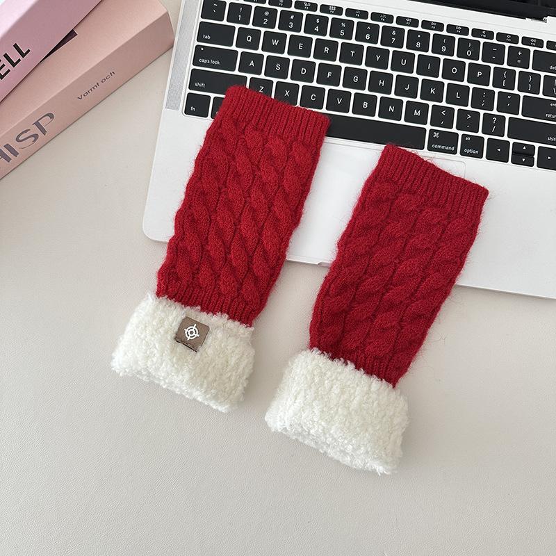 

Новые женские теплые перчатки для рук на осень и зиму, модные вязаные варежки из искусственной шерсти, теплые женские перчатки без пальцев One Size красный