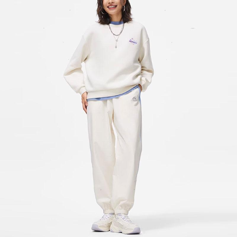 Li Ning Sportovní trendová série Mikina s potiskem písmen, ležérní kulatý výstřih, pulovr pro ženy, off-white AWDU038-1
