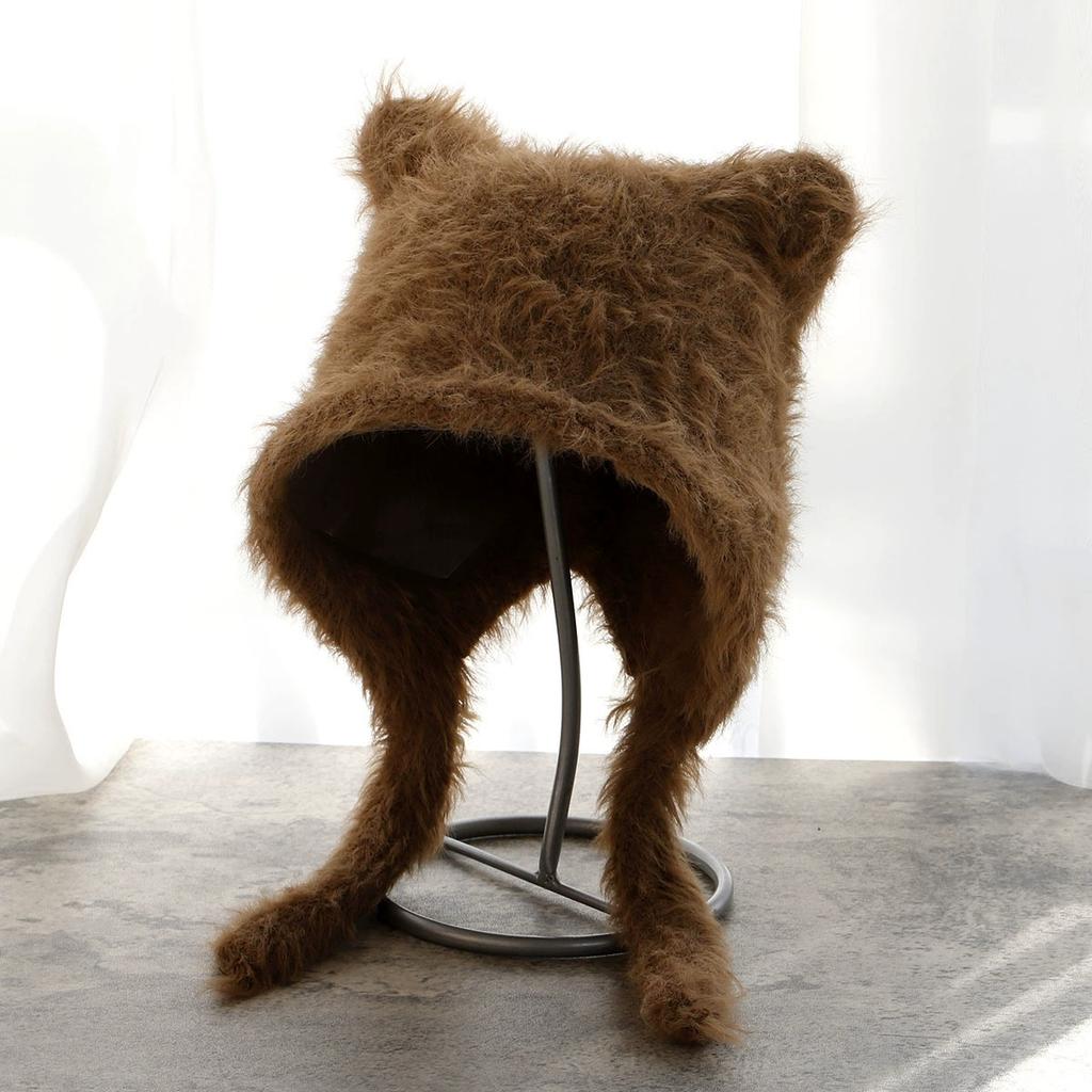 Cute Plush Hat for Women Autumn and Winter Outdoor Thickened Warm Imitation Rabbit Fur Windproof Ear Protection Caps