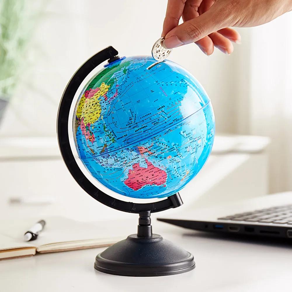 Creative Globe Money Box Fun Piggy Bank Children's Savings Box for Coins Gift Lving Room Decoration World Map Money Storage Safe