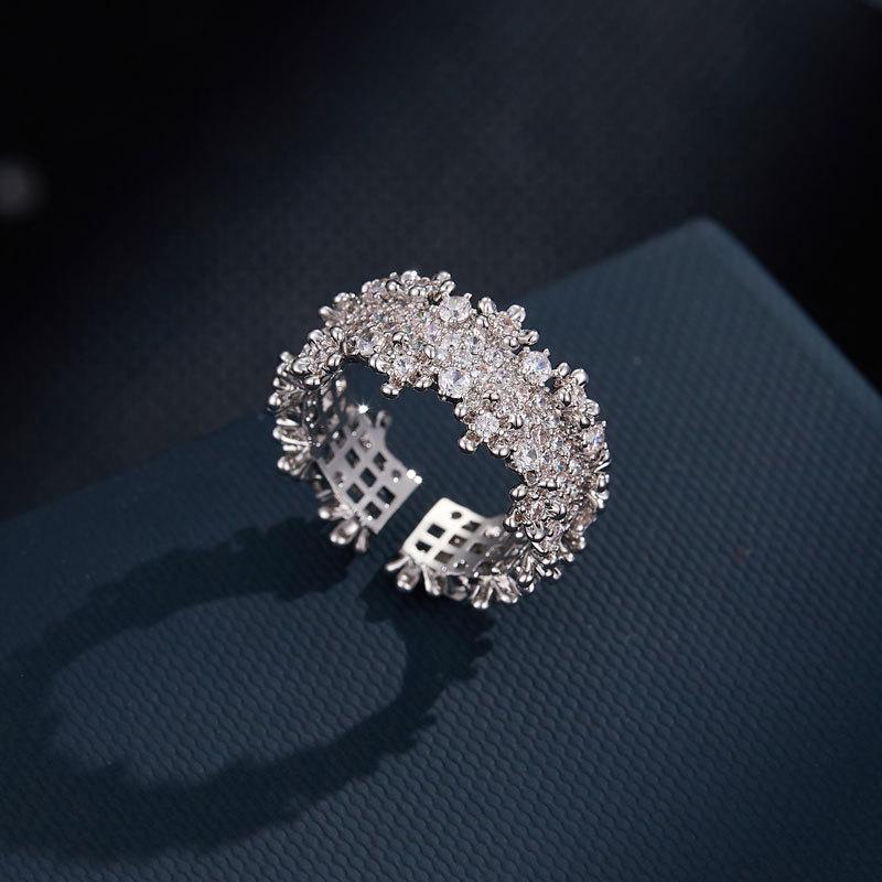 Meier Gypsophila open ring, micro-embedded index finger ring, adjustable exquisite ring 17#