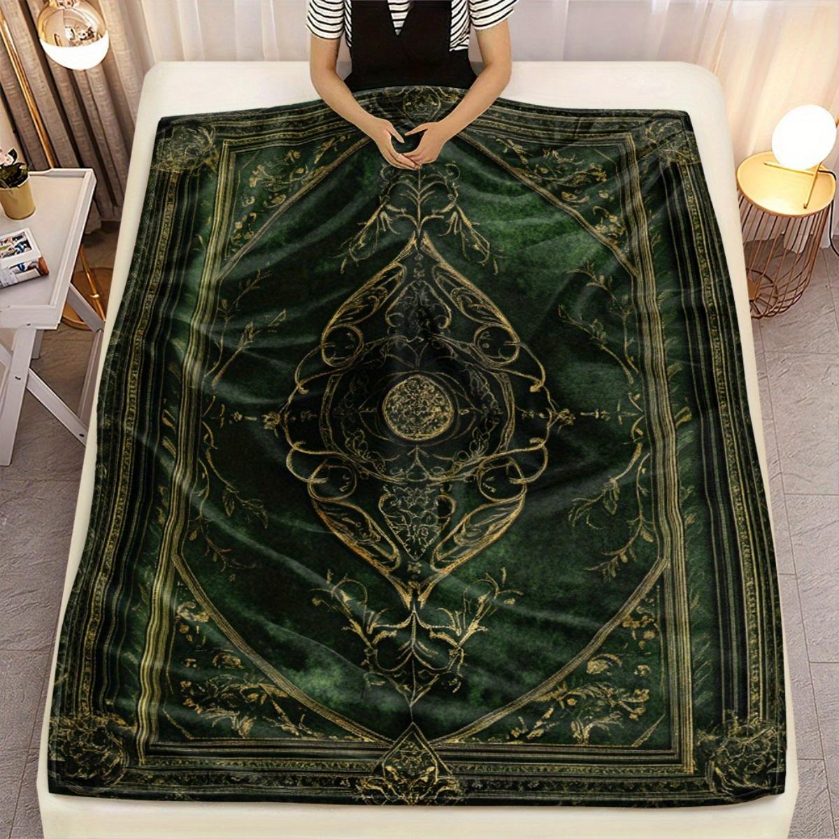 Exquisite Fashion Items Unisex Green Bohemian Style Lightweight Blanket, Perfect Home Decor For Sofas Beds Travel Camping, Soft Warm Digital Print