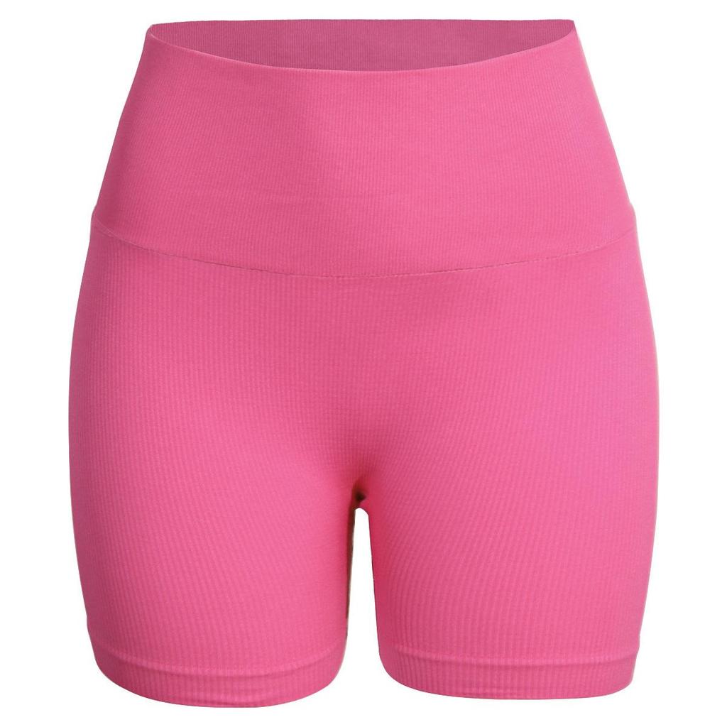 Seamless Ribbed Peach Lifting Yoga Shorts—Super Stretch Slimming Three-Quarter Pants for Running and Fitness