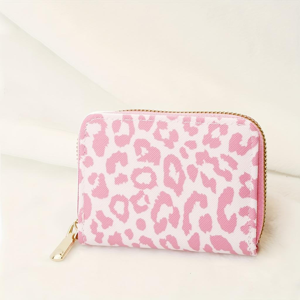 Fashionable Leopard Print Mini Wallet With RFID Blocking, PU Material Purse With Zipper Closure And 11 Card Slots(4.3''x 3.1'')