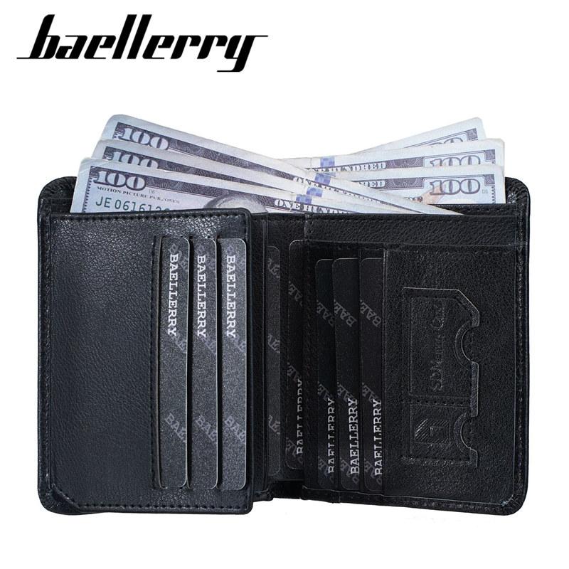 Baellerry Vintage Design Tri-fold Genuine Leather Short Wallets for Men Business ID Card Holder Cash Pack Money Bags