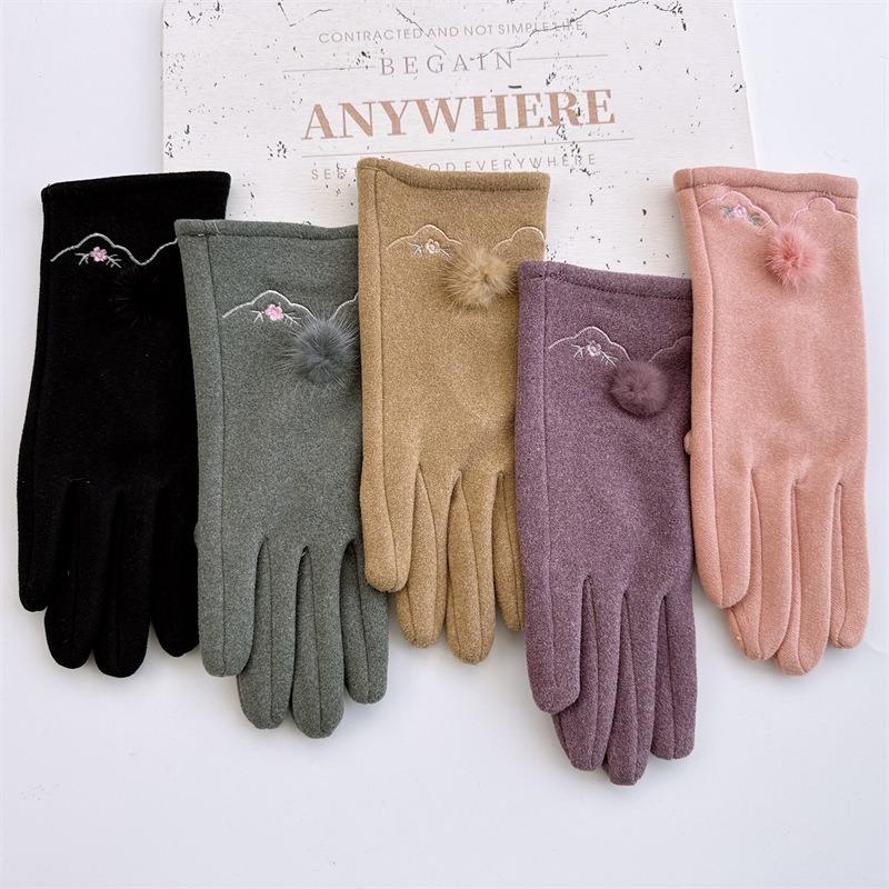 New autumn and winter thermal gloves rabbit velvet fabric touch screen gloves outdoor riding driving casual student gloves