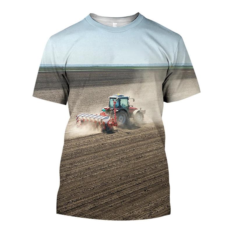 3D Tractor Printing Men's T-shirts Summer Trend Farmer Uniform Fashion Harajuku Oversized T-shirt Leisure Round Neck Blouse Tops