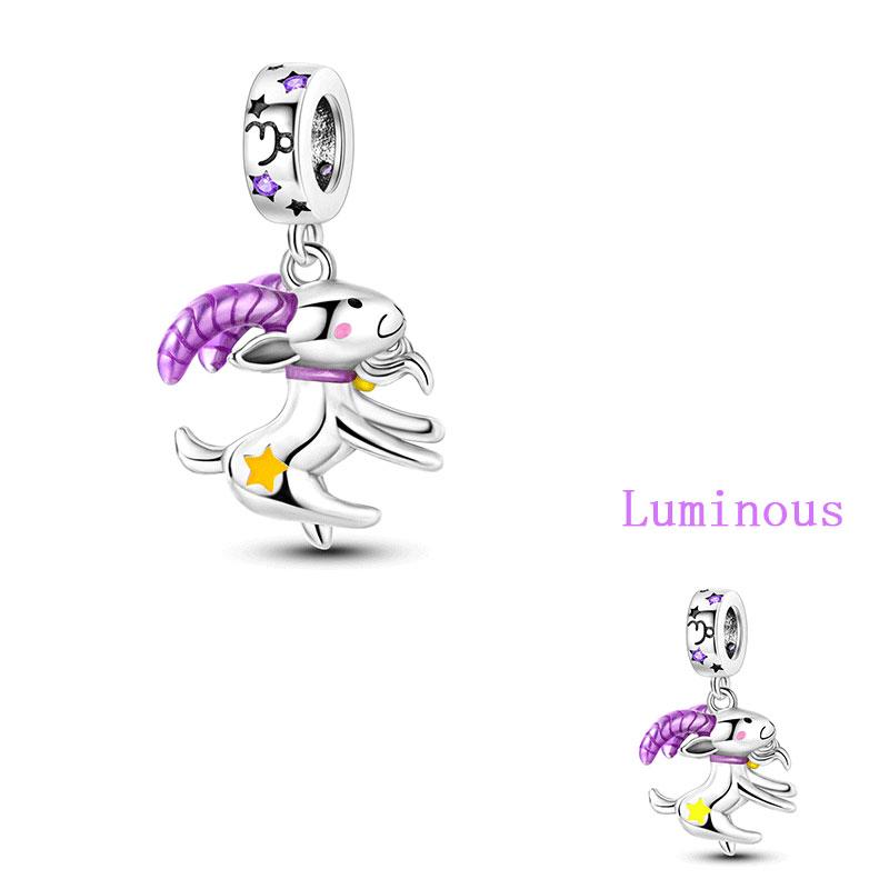 Original Copper Charms Luminous Zodiac Signs Beads Pendants For Women Fit Original Bracelet Necklace Diy Gift