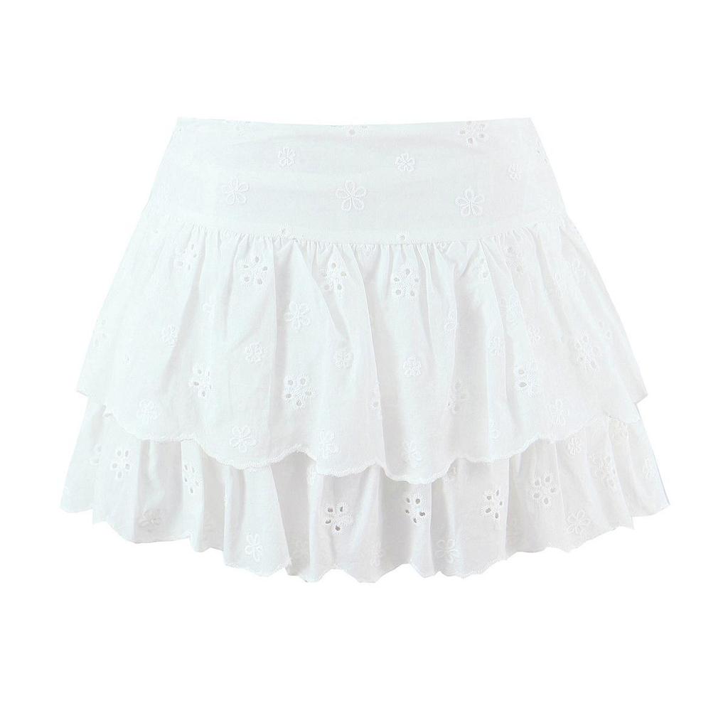 2026 French Style Women's Suit: Embroidered Bandeau Top + Low-Waist Lace-Up Skirt