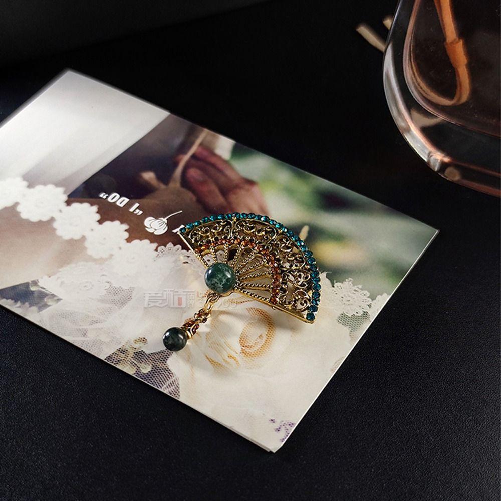 Oil Rhinestone Women Brooch Jewelry Accessories Chinese Style Collar Pin Enamel Fan Brooches