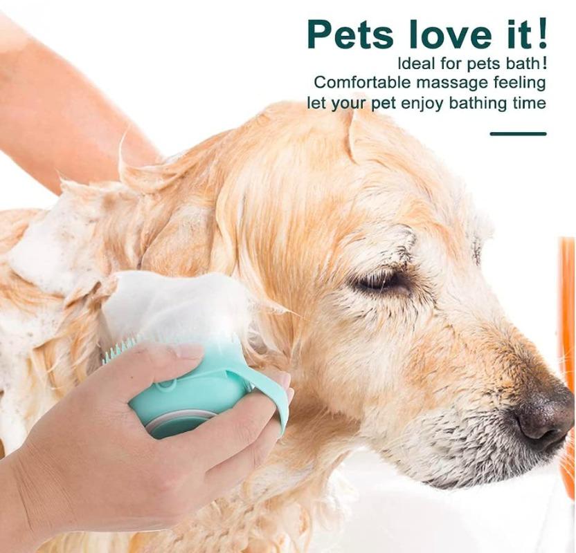Dog Bathing Brush Pet Massage Brush Shampoo Dispenser Soft Silicone Brush Rubber Bristle for Dogs and Cats Shower Grooming Tool