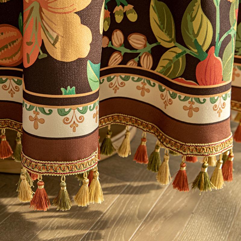 Luxury Elegant Tassels Tablecloth for Living Room Cover Table Party Table Cloth American Dark Brown Printing Table Decoration