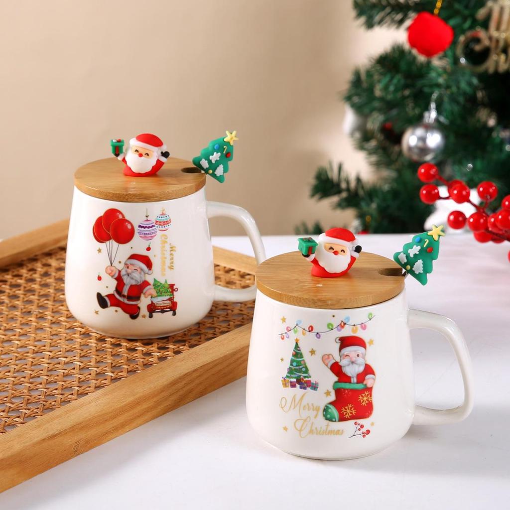 Santa Claus Ceramic Mug Gift Set with Lid and Spoon – Christmas Souvenir