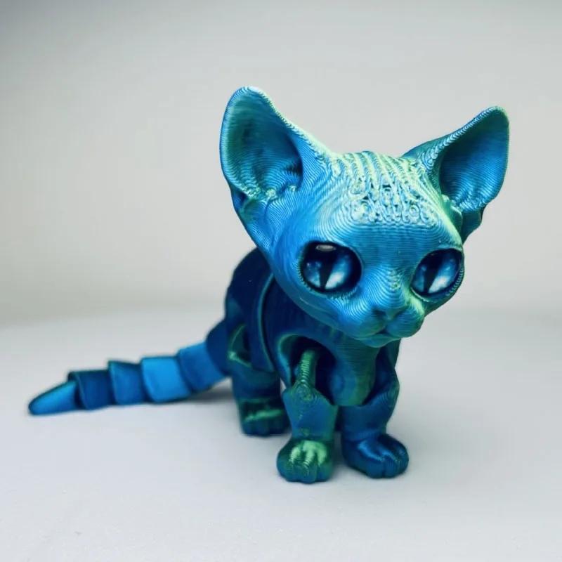 3D Printed Siamese Cat Movable Joint Fidget Toy Stress Relief Decompression Desktop Ornament Kid Figure Toy for Adults Kids Gift