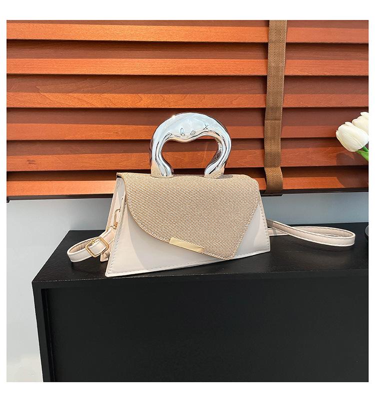 2025 Spring New Foreign Style Splicing Contrasting Color Portable Temperament Design Temperament Single Shoulder Crossbody Small Square Bag Woman