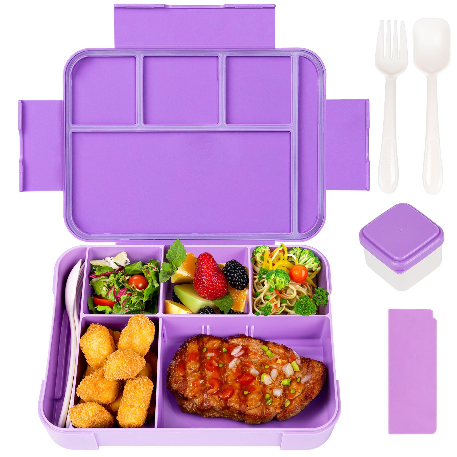 Rectangular Student Lunch Box with Knife & Fork - Microwave Safe Bento Box for Work
