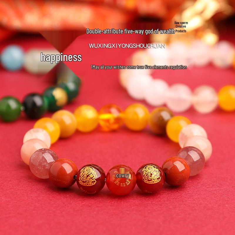 Auspicious Multi-Treasure Crystal Bracelet: Five Paths to Wealth with Wood & Fire Attributes