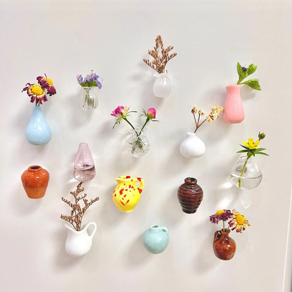 Creative Cute MINI Glass Vase Plant Terrarium Art Fridge Magnet Home Decor Fridge Magnet Home Decor Vase Glass Crafts DIY