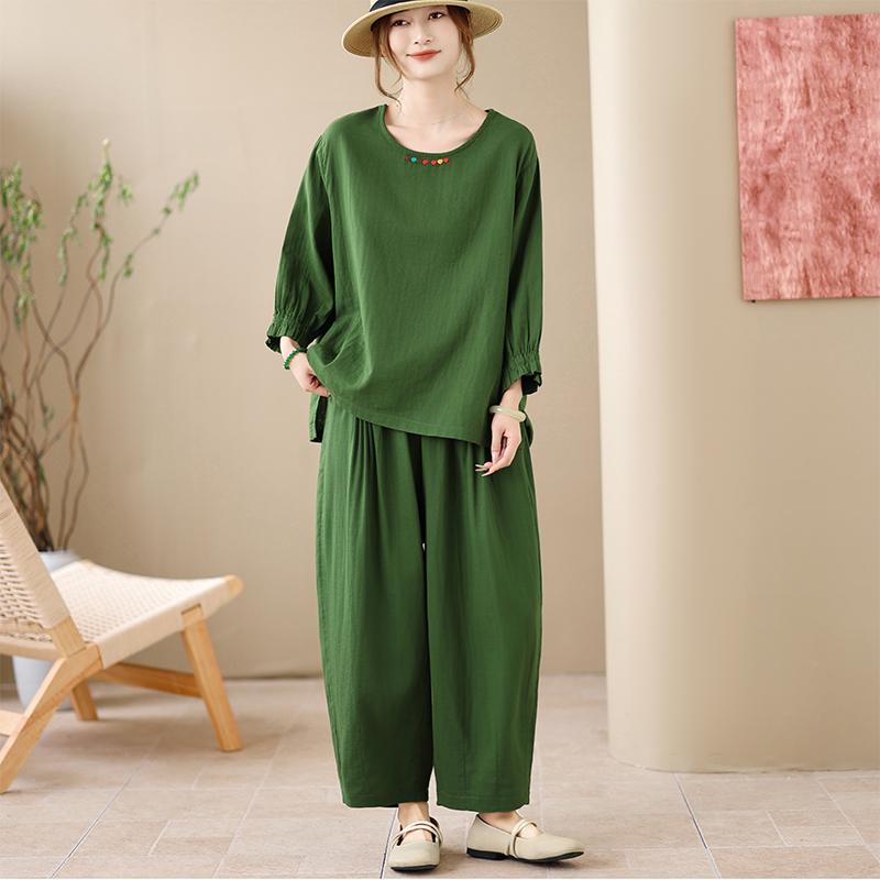 DIMANAF 2026 Plus Size Summer Pants Suits Women Sets Suits Loose Tops Shirts Long Pants Cotton Loose Casual Clothing
