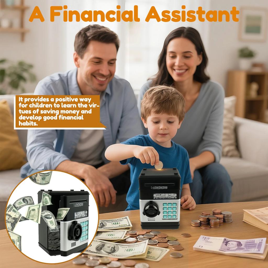 Electronic Password Money Bank Piggy Bank Safe Box Automatic Deposit ATM Cash Coins Saving Box Kids Birthday Toy Christmas Gift