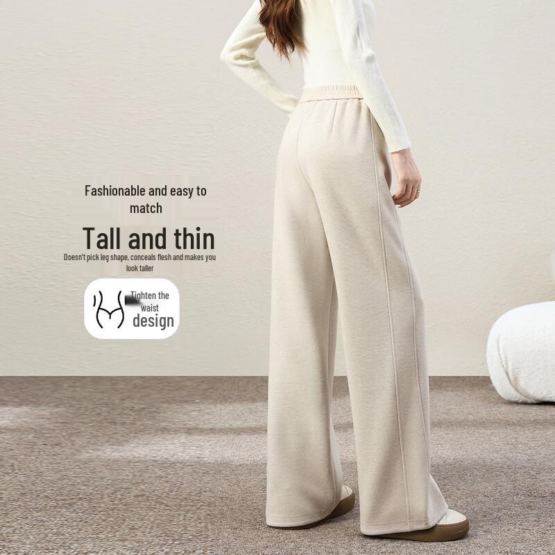 Hstyle Women's Acetate Wool Blend High-Waist Casual Wide-Leg Pants