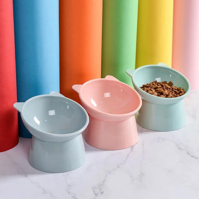 Elevated Tilted Cat Bowl, Raised Cat Ear Food Water Feeder, Neck Protection Pet Dish, Non-Slip High Foot Bowl
