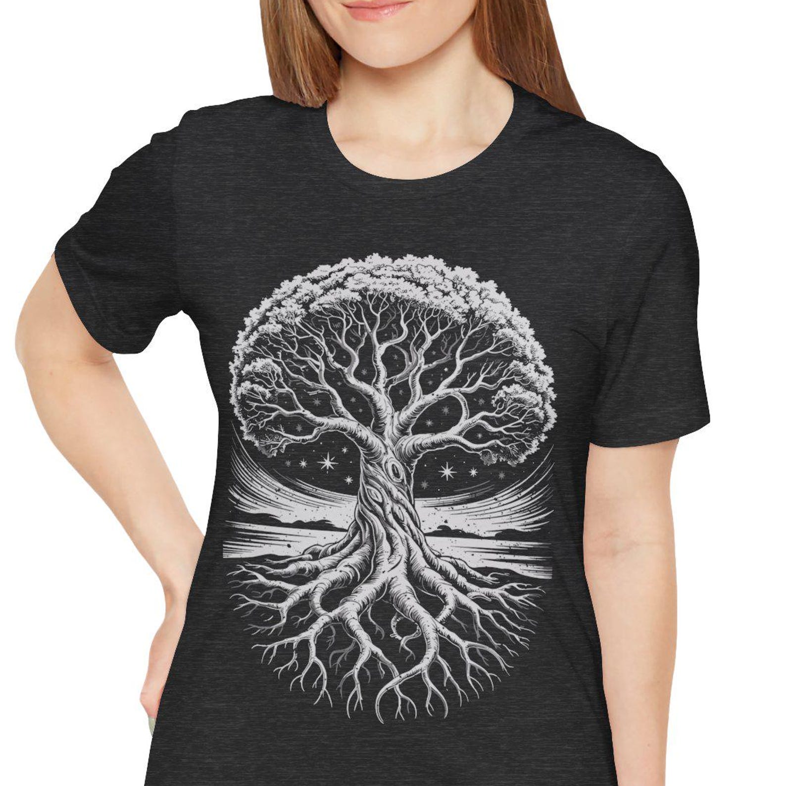 Detailed Yggdrasil Shirt, Norse World Tree Tee, Viking Mythology Gift, Cozy Goth Pagan Apparel, Celtic Knot Tree of Life Graphic S