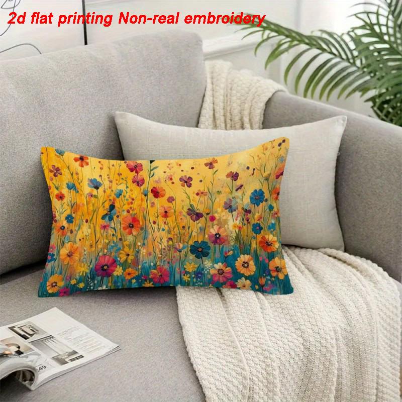 1pcs Long Decorative Throw Plush Cushion Cover with Zipper Double-sided Printed Painted Floral Accent for Home Decor