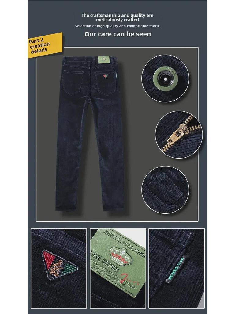 Pánské manšestrové elastické rovného střihu teplé ležérní kalhoty na podzim a zimu