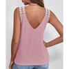 Chal de encaje de retazos de verano con cuello en V sin mangas Elegante Camiseta sin mangas de rejilla holgada Nueva Blusa casual de color liso para mujer Camiseta dulce Ropa dulce simple